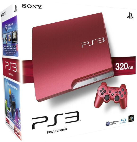 Sony PlayStation 3 Slim Console & Official Controller [Scarlet Red]