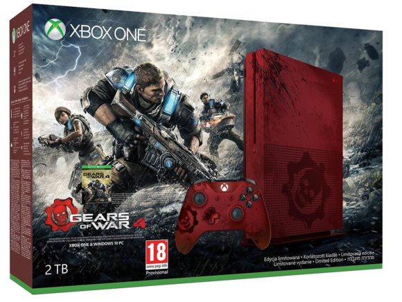 Microsoft Xbox One S Console & Official Controller [Red - Gears Of War 4 Edition]